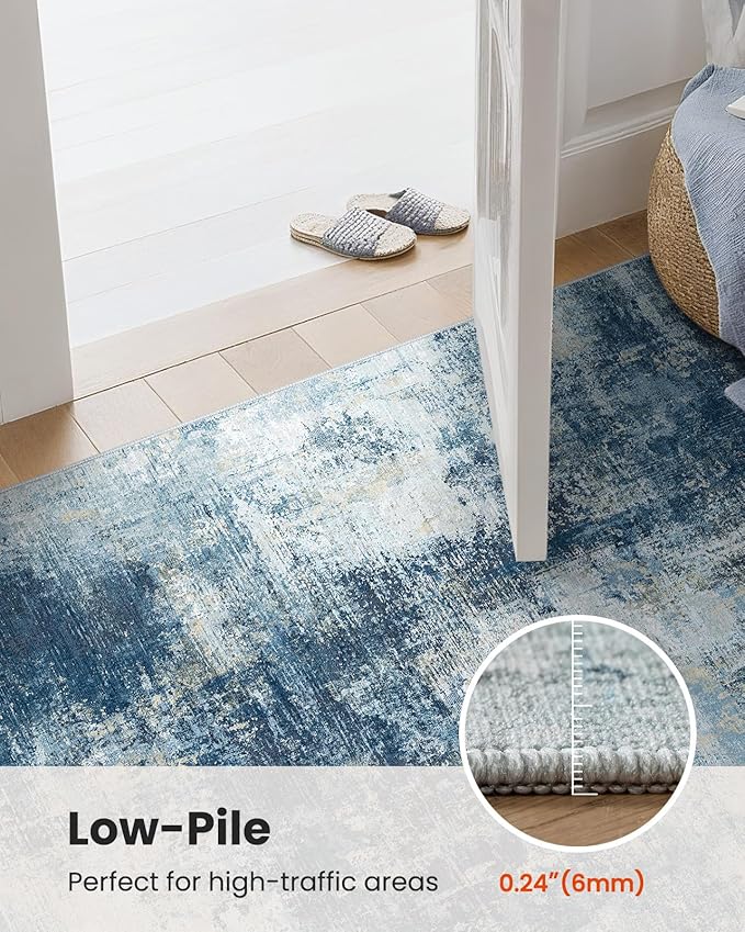 AMADA HOMEFURNISHING 5x7 Area Rugs for Living Room, Modern Abstract Washable Rug Neutral Soft with Non-Slip Backing & Low Pile Kids Rug for Resistant, Bedroom, Nursery Home Office, Navy Blue