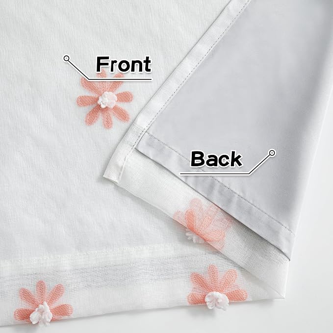 MYSKY HOME Pink Floral Blackout Curtains for Living Room 84 Inches Long Light Blocking Curtain for Girls Bedroom 2 Panels Grommet 100% Room Darkening Window Drapes with Daisy Flower Sheer, 52 Wide