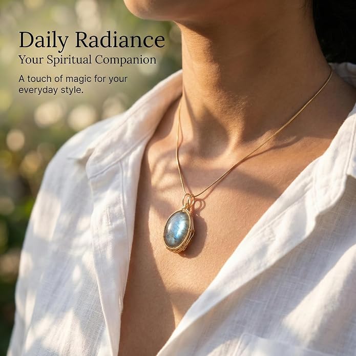 Natural Faceted Labradorite Pendant Necklace – Unique Stone of Magic & Transformation, Iridescent Flash Gemstone Jewelry, Handmade Healing Crystal Gift for Women, Birthday, Anniversary, Spiritual Awakening & Intuition
