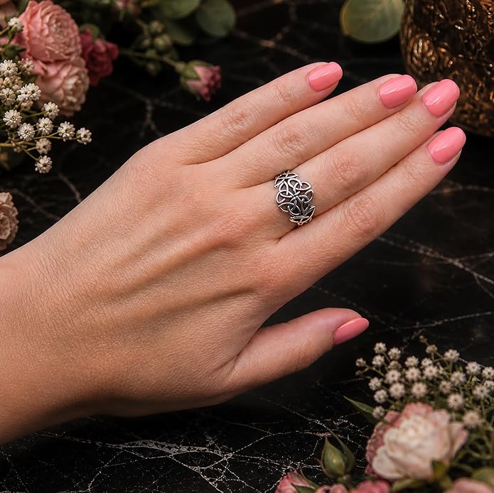 Celtic Knot Ring Sterling Silver 925 - Filigree Braided Irish Wedding Promise Engagement Self Love Rings - Norse Viking Jewelry for Women Size 5 6 7 8 9 10 11 12