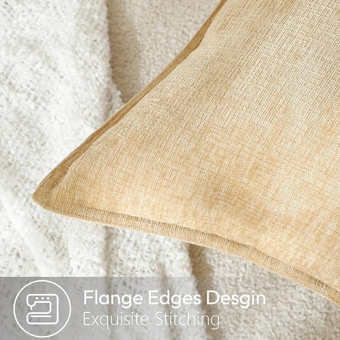 Stellhome Pack of 2 Soft Textured Throw Decorative Pillow Covers Square Accent Solid Chenille Cushion Cover Cozy Farmhouse Pillow Case for Couch Sofa Bedroom Living Room 26x26 Inch, Yellow