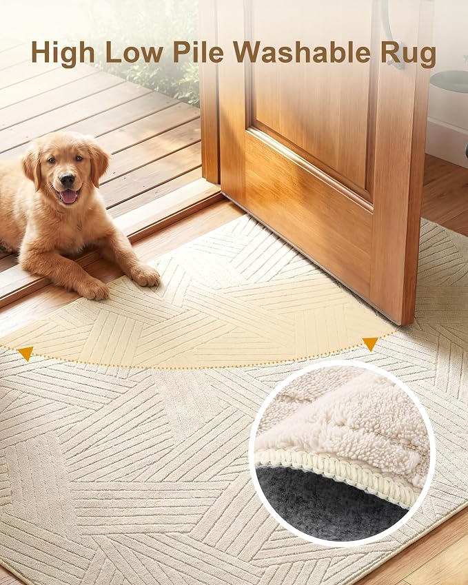 Carvapet 6x9 Area Rug - Beige High Low Pile Modern Floor Carpet, Luxurious Soft 3D Texture Large Rug with Skid-Resistant Rubber Backing for Living Room Dining Room