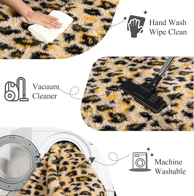 Large Area Rugs for Living Room Bedroom 4x6 Cheetah Fluffy Shag Rugs | Ultra Soft Leopard Shaggy Plush Fuzzy Modern Indoor Throw Floor Carpet for Kids Girls Boys Dorm Nursery Home Decor Aesthetic