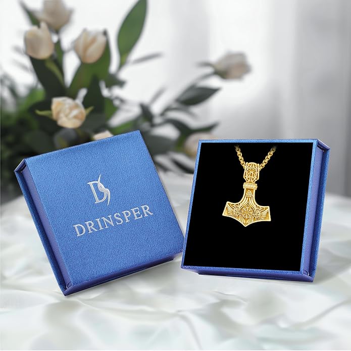 Viking Mjolnir Thors Hammer Necklace Norse Thor Talisman Amulet Pendant 925 Sterling Silver 18k Gold Plated Viking Jewelry Gifts for Men Women