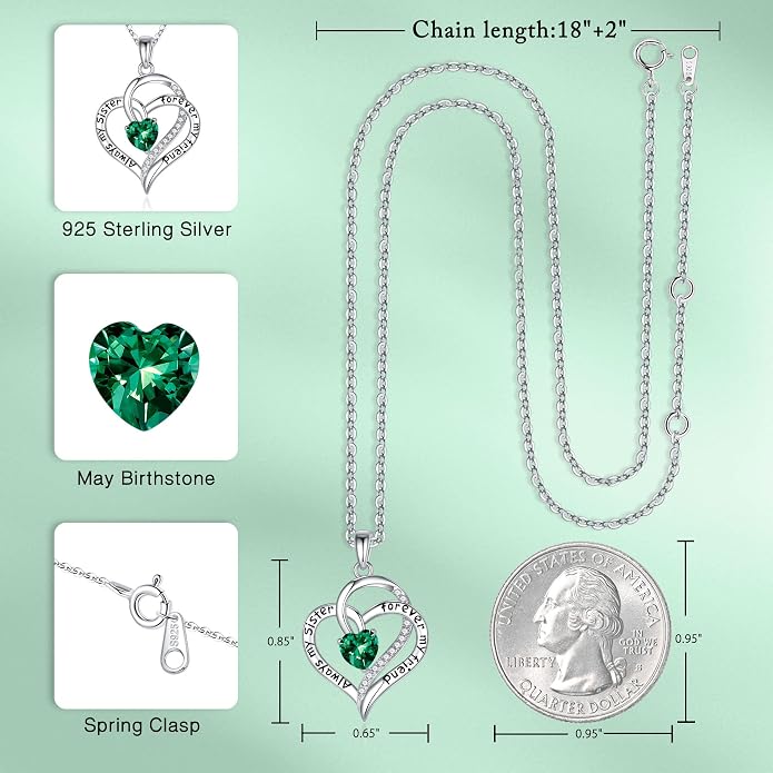 Iefil Gifts for Sister - 925 Sterling Silver Birthstone Necklace Sisters Jewelry