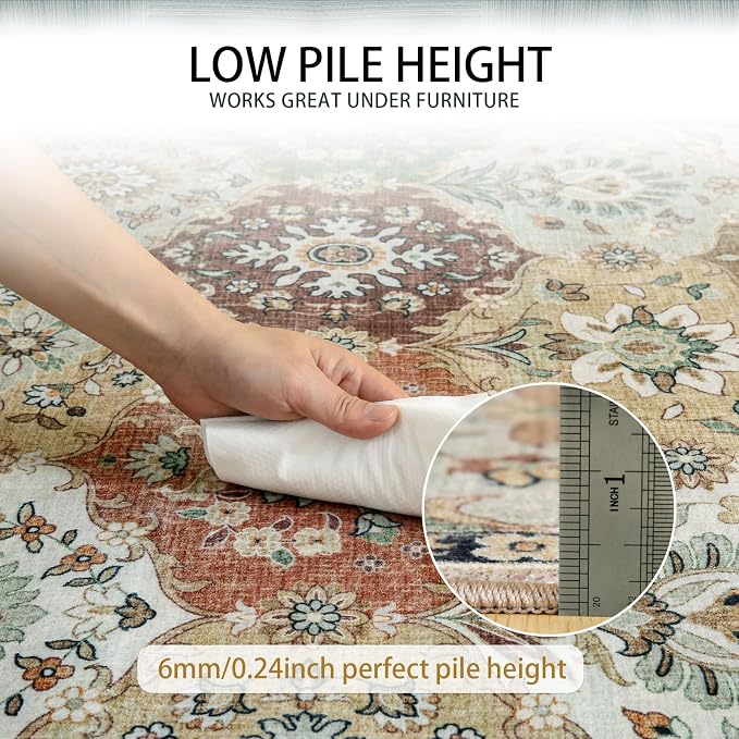 Area Rugs 4x6 Rug for Bedroom, Clearance Washable Area Rug, Non-Slip Lightweight Low Pile Rug for Living Room Dining Room Nursery Room Entryway,Multi/Green