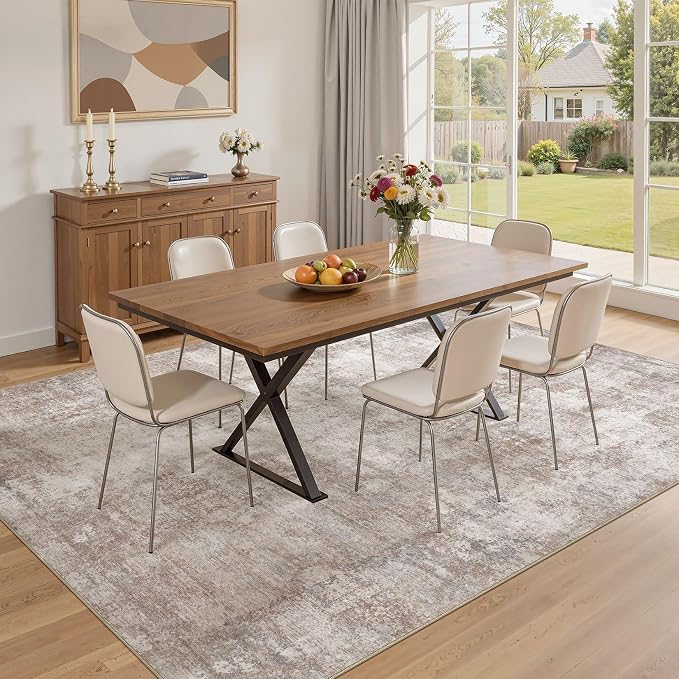 10x12 Large Area Rugs for Living Room, Washable Soft High-Low Pile | Neutral Modern Abstract Carpet, Non Slip Lightweight Made for Dining Room, Nursery, Home Office Indoor Decor - Brown