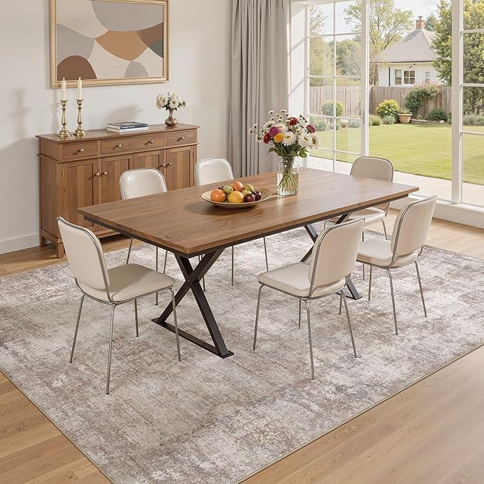 10x13 Large Area Rugs for Living Room, Washable Soft High-Low Pile | Neutral Modern Abstract Carpet, Non Slip Lightweight Made for Dining Room, Nursery, Home Office Indoor Decor - Brown