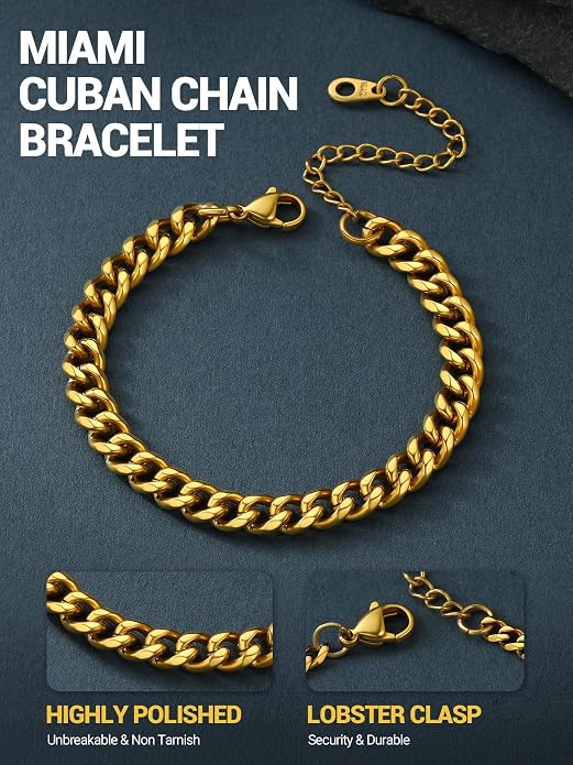 PROSTEEL Stainless Steel Bracelets for Men Women, Gold/Silver/Black, Cuban Link Bracelet Adjustable, Jewelry with Gift Box