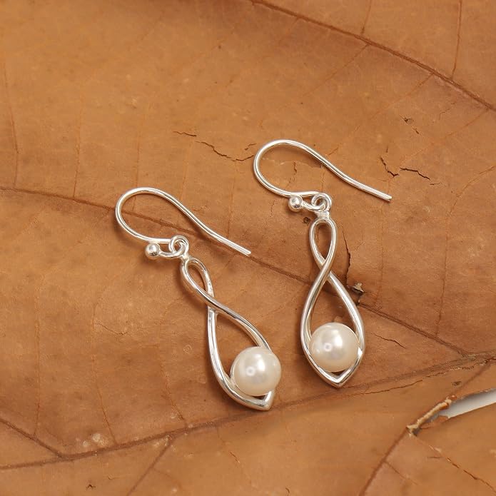 Charmsy 925 Sterling Silver Double Twisted Infinity Dangle Earrings for Women | Linear Marquise Large Loops Classic Infinity Drop Dangle Earrings