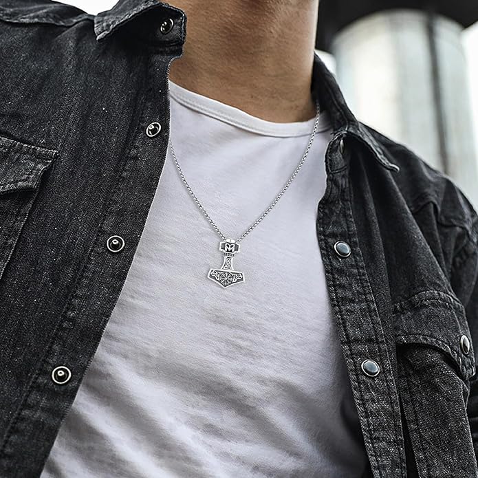 Viking Necklace for Men 925 Sterling Silver Rune Amulet Pendant Nordic Necklace Viking Jewelry Gift for Father Husband Son