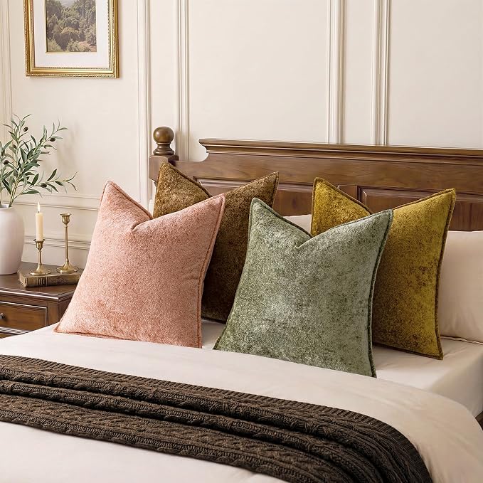 a moment Throw Pillow Covers 24X24 Inch 4 Packs,Soft Velvet Decorative Pillow Cases with 3D Ice Flower,Texture Modern Accent Cushion Covers for Sofa Couch Home Decor Golden Earth