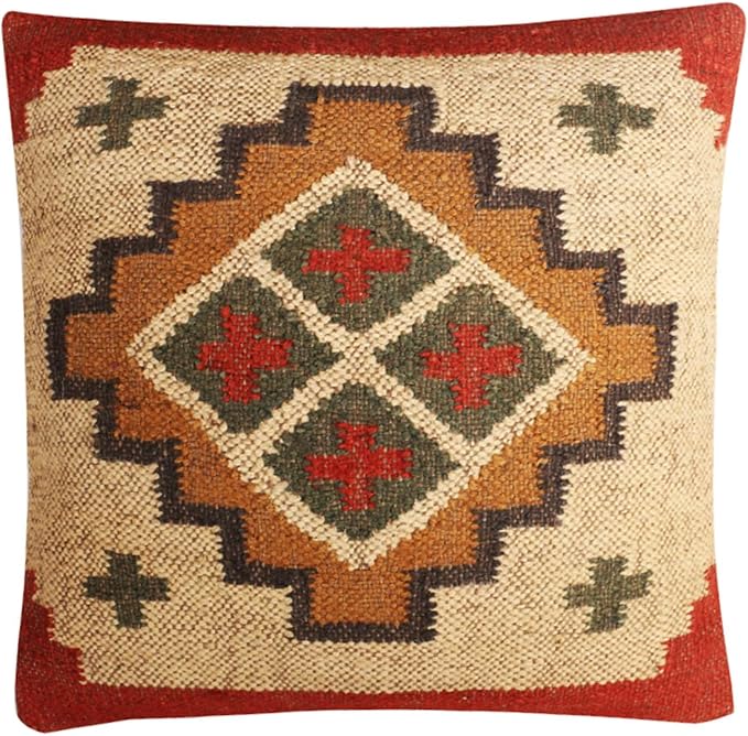 Set of 4 Wool Jute Vintage Kilim Cushion Covers,Home Decor Pillowcases Handwoven Turkish Pillow Decorative Throw Pillow Covers (Multicolor-7)
