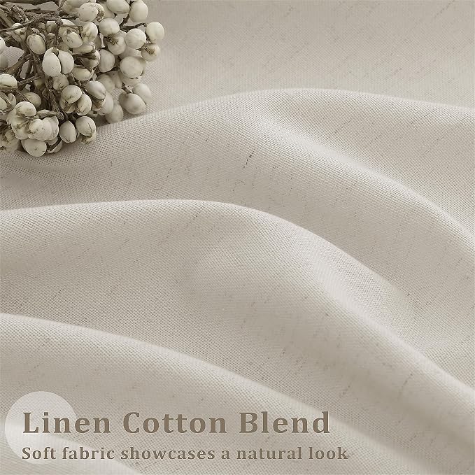 Sheer Linen Curtain 90 Inches Long 72 Inch Wide Pinch Pleated Drape | for Living Dining Room Patio Sliding Glass Door, Greyish Beige Oatmeal, Semi Sheer Privacy Drapes, with Hooks Rings, 72x90