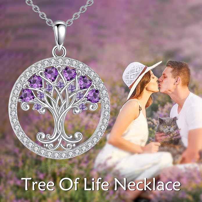 Tree of Life Necklace for Women Birthstones Jewelry for Women Sterling Silver Fine Anniversary Birthday Christmas Wedding Jewelry for Wife Sister