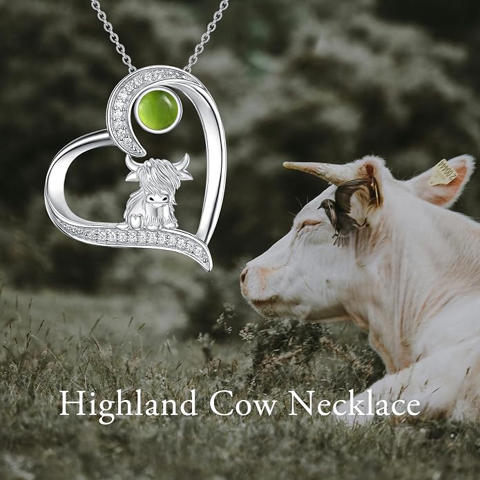 Highland Cow Gifts for Women 925 Sterling Silver Highland Cow Birthstone Necklace Fluffy Cow Jewelry Gifts Birthday Christmas