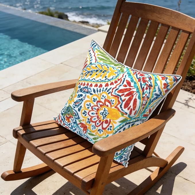 LVTXIII Outdoor Throw Pillows 20x20 Patio Waterproof Square Pillows with Piping Fade Resistant Accent Pillow for Spring Summer Garden Decoration, Set of 2, Paisley Multi