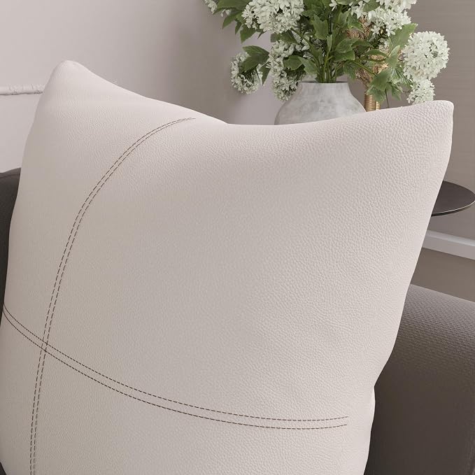 Encasa XO Faux Leather Throw Pillows Covers 24"x24" (Set of 2) | Cream Stitch Decorative Cushion Covers | Modern Farmhouse Pillow Cases for Outdoor, Living Room, Bedroom, Couch, Sofa