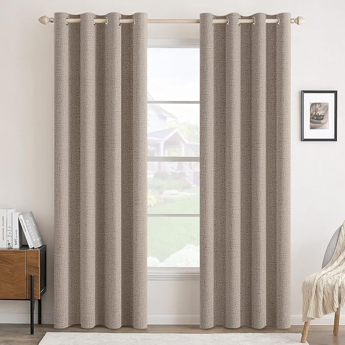 MIULEE 100% Blackout Linen Textured Curtains for Bedroom Solid Thermal Insulated Linen Grommet Room Darkening Curtains & Drapes Luxury Decor for Living Room 52 x 108 Inch (2 Panels)
