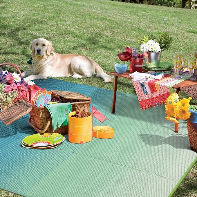 Anidaroel 6x9ft Ombre Outdoor Rug Waterproof, Plastic Straw Outside Rug, Camping Rugs for Outside RV, Large Outdoor Area Rug for Porch, Backyard, Patio Decor(Blue&Green,6'x9')