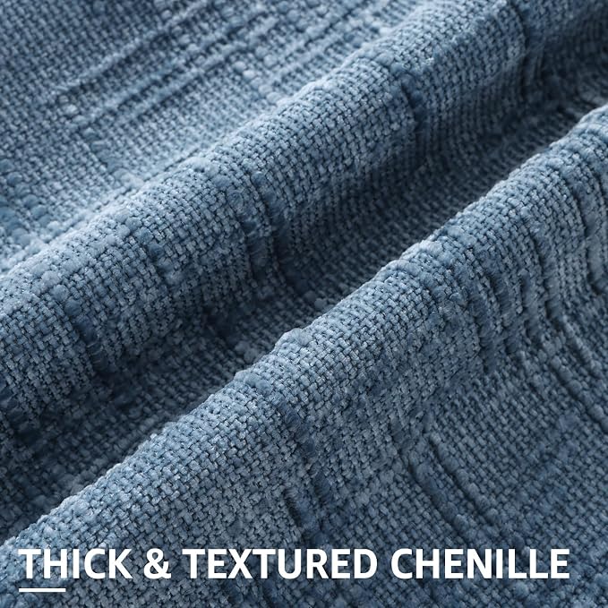 decorUhome Textured Chenille Throw Pillow Covers 12x20 Set of 2 Blue | Fall Modern Farmhouse Soft Cozy Slubby Couch Pillow Cases Boho Decorative Pillow Cases for Bed Sofa Living Room Home Decor