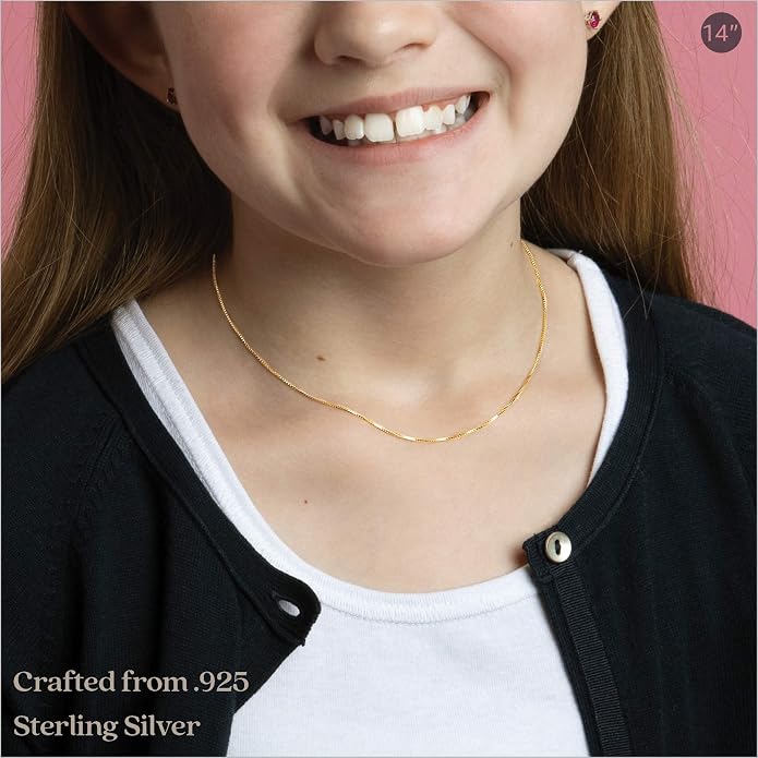 KEZEF 925 Sterling Silver Box Chain Necklace for Women & Men, 0.7mm Thin Chain Necklace, Available in Sterling Silver, Gold Plated & Rose Gold Plated Finishes, Made in Italy