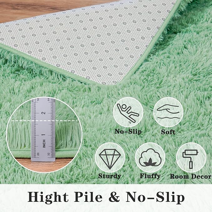 Soft Fluffy Sage Green Rug for Living Room Bedroom, 5x7 Shaggy Area Rugs | Non-Slip Light Green Rug for Nursery Kids Room Dorm Room Home Decor, Indoor Plush Floor Carpet