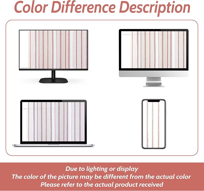 DriftAway Farmhouse Linen Stripe Blackout Curtains, W52xL63, Red | Blackout, Linen Texture, Stripe Pattern, Rod Pocket & Back Tab, Two Layers, Bedroom Living Room Use, Sound Reducing Design
