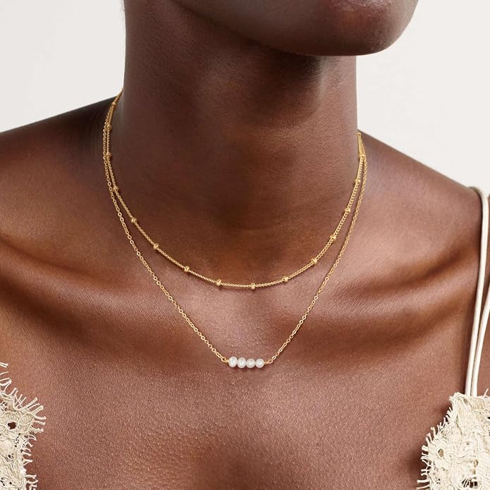 MEVECCO Dainty Gold Chain Choker Necklace 14K Gold Plated Handmade Boho Cute Tiny Beaded Link Choker Necklace Delicate Simple Minimalist Choker Necklace for Women