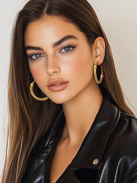 PROSTEEL 30/40/60/80/100mm Chunky Hoop Earrings For Women Gold Plated/Black Stainless Steel Hoops Earrings Statement Jewelry