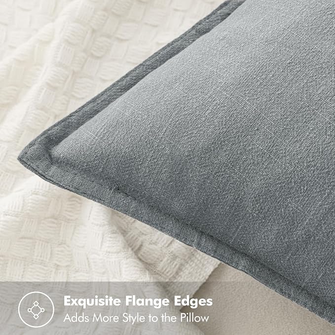 MIULEE Decorative Linen Euro Sham Pillow Covers 26x26 Gray | Boho Farmhouse Neutral Couch Throw Pillows for Bed, Pack of 2 Accent Modern Pillowcases, Sofa Livingroom Home Decor