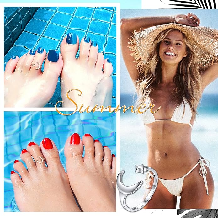 SILVERCUTE Toe Ring, Chic 925 Stamped Toe Ring, Band/Leaf Toe Ring, Sterling Silver Open Adjustable Toe Ring Set, Adjustable Pinky Rings