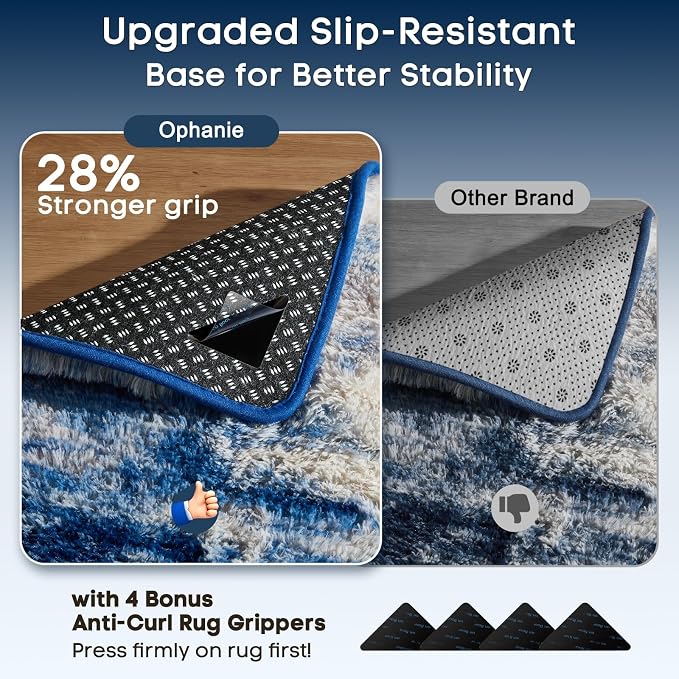 Ophanie 8x10 Blue and Gray Area Rugs for Living Room,Large Navy Grey White Fluffy Shag Fuzzy Plush Soft Carpets,Floor Shaggy Rugs for Bedroom,Carpet for Kids Dorm Decor with Over 99 pcs Pile fibers