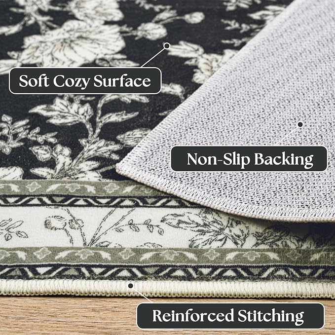 Large Black and Beige Area Rug 10x12 for Living Room Large Charcoal Cream Taupe Pattern Modern Boho for Bedroom Soft Vintage Area Rug Farmhouse Floral Carpet for Dining Room Guest Bedroom Home Decor