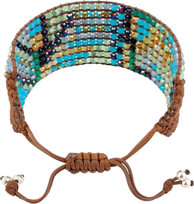 Joob Joob Handmade Boho Bracelets For Women - Colorful Crystal Beaded Bracelets - Easy Adjustable Leather Cuff Bracelet with Slider Opening
