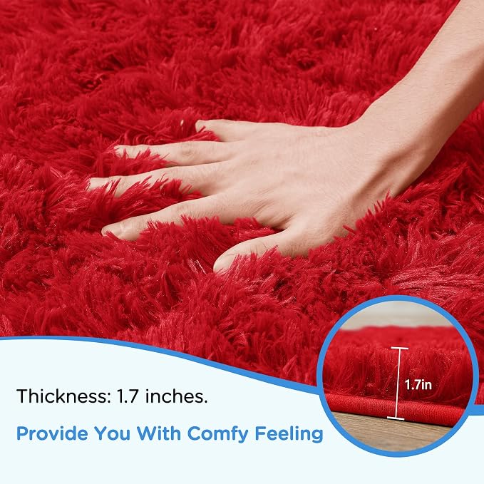 6x9 Red Fluffy Shag Area Rugs for Living Room Bedroom Girls Kids | Ultra Soft Comfy, Large Fuzzy Shaggy Plush Carpet for Nursery, Modern Indoor Home Decor, Upgrade Non-Slip