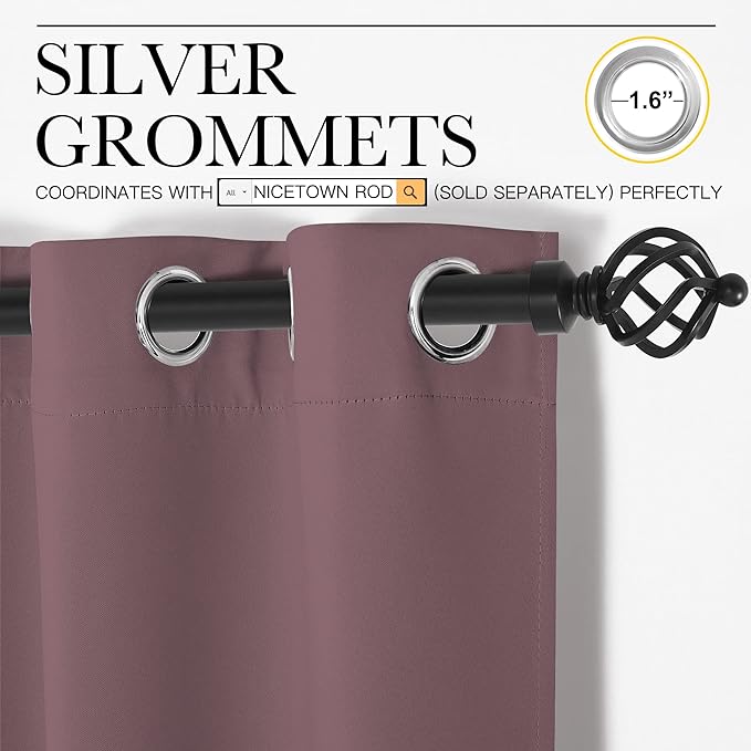 NICETOWN Dry Rose Room Darkening Curtains for Kitchen, Set of 2, 42 inches Wide by 78 inches Long, Window Treatment Thermal Insulated Solid Grommet Room Darkening Curtains/Drapes for Bedroom