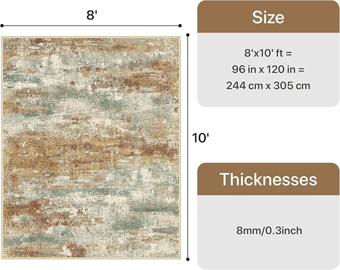 GENIMO Abstract Area Rug 8x10, Washable Large Modern Rug Non Slip, Low Pile Lightweight Soft Carpet for Living Room, Bedroom, Dining Room, Orange Green