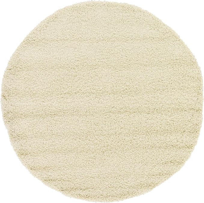 Unique Loom Solid Shag Collection Area Rug (6' 1" Round, Pure Ivory)