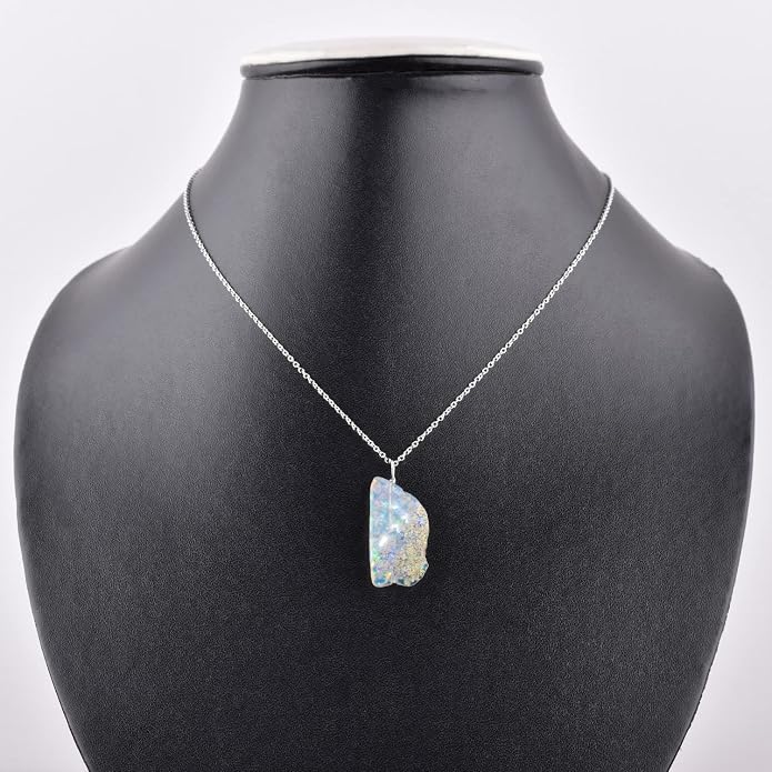 Raw Gemstone Dainty Pendant Necklace for Women, Trendy Healing Chakra Crystal, Birthstone Handmade 925 Sterling Silver Adjustable 18 inch Chain Jewelry, Birthday Gifts
