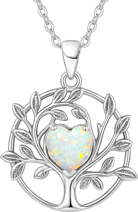 ADITA GOLD Tree of Life Necklace for Women, 925 Sterling Silver Birthstone Pendant, Simulated Gemstone, Jewelry