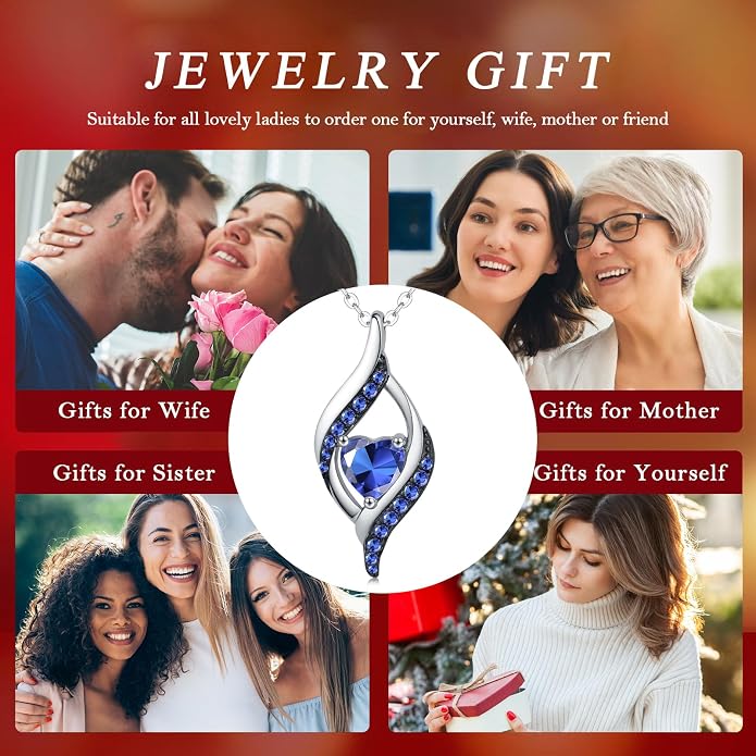 KiiKii Birthday Gifts for Women Birthstone Necklace Platinum Plated 925 Sterling Silver Forever Love Heart Pendant Meaningful Jewelry Gifts for Wife Mom