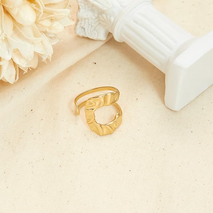 Gold Silver Rings Set for Women Chunky Statement Rings ZC Dome Evil Eye Croissant ring Thick 18K Gold Plated Band Rings