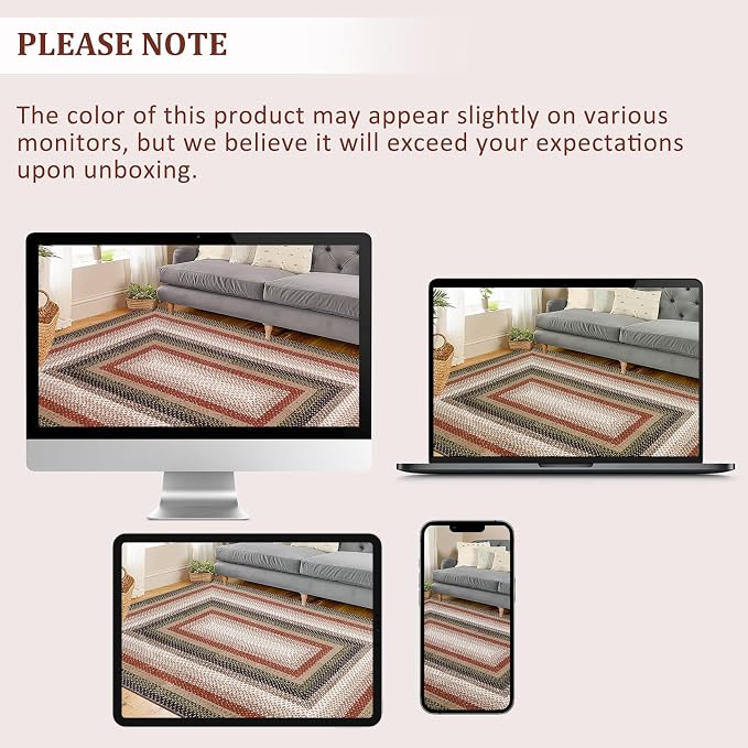 RUGSREAL Hallway Runner Rug 2x6 Braided Machine Washable Kitchen Rug Farmhouse Runner Carpet Non Slip Stain Resistant Rustic Carpet Modern Printed Area Rug for Living Room Bedroom, Crimson/Earthy