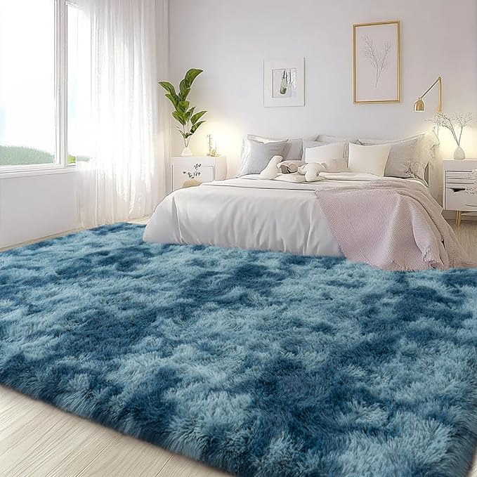 Large Area Rug for Living Room Bedroom 6x9 Tie-Dyed Purple Shag Rug | Ultra Soft Fluffy Shaggy Plush Fuzzy Modern Indoor Throw Floor Carpet for Kids Girls Boys Dorm Nursery Home Decor Aesthetic