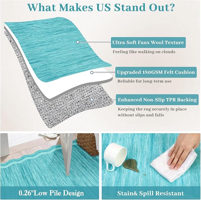 Garvee Scalloped 10x13 Area Rugs for Living Room Large Washable Rugs,Neutral Solid Rug Stain Resistant Non Slip Floor Mat Carpet Indoor Accent Rug for Bedroom Dining Room Playroom Home Decor,Teal | Rugs for Living Room, Non-Slip Soft Carpet for Bedroom...