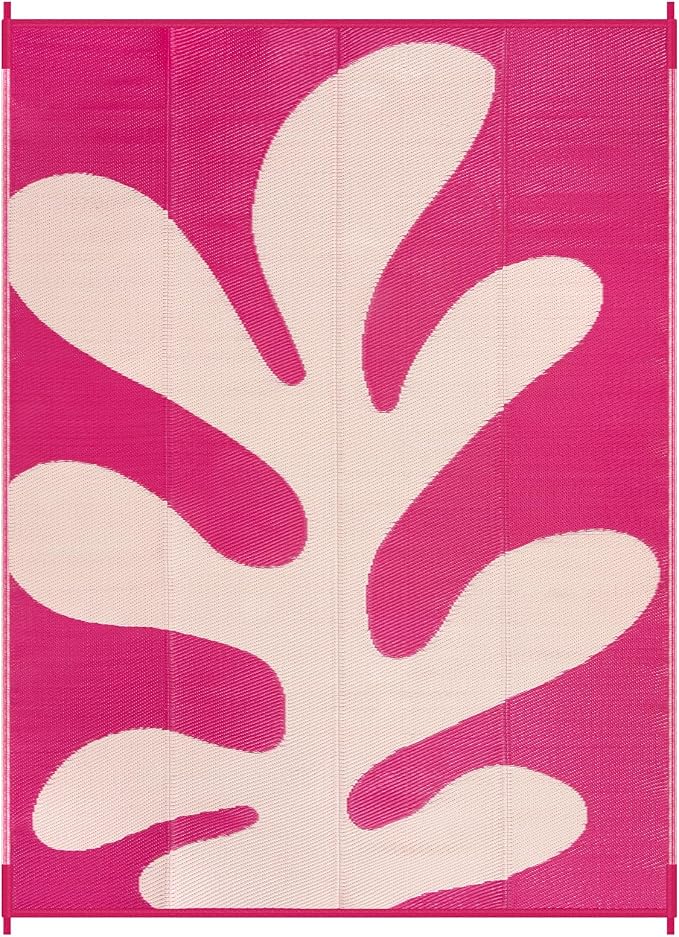 Lahome 9x12 Pink Outdoor Pool Rug, Sea Coral Beach Camping Rugs for Outside Your Rv, Waterproof Plastic Straw Stain Resistant Deck Carpets for Picnic Patio Porch Decor, Pink 9'x12'