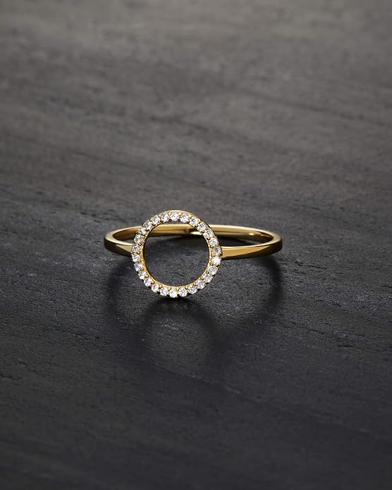 Milla Sterling Silver Rings for Women - Dainty Stackable Open Circle & Chain Gold Rings