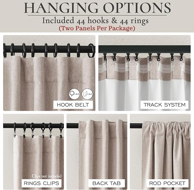 QJmydeco Blackout Curtains 70 Inches Extra Wide Linen Curtains 84 Inch Length for Living Room, Pleated Farmhouse Bedroom Thermal Drapes for Winter Thick Window Energy Efficient 70" W x 84" L 2 Panels