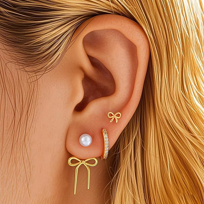 6 Pairs 14K Gold Plated Stud Earrings for Women, Hypoallergenic Cartilage Earrings for Multiple Piercing, Dainty Small Stackable Earrings Set for Jewelry Gift